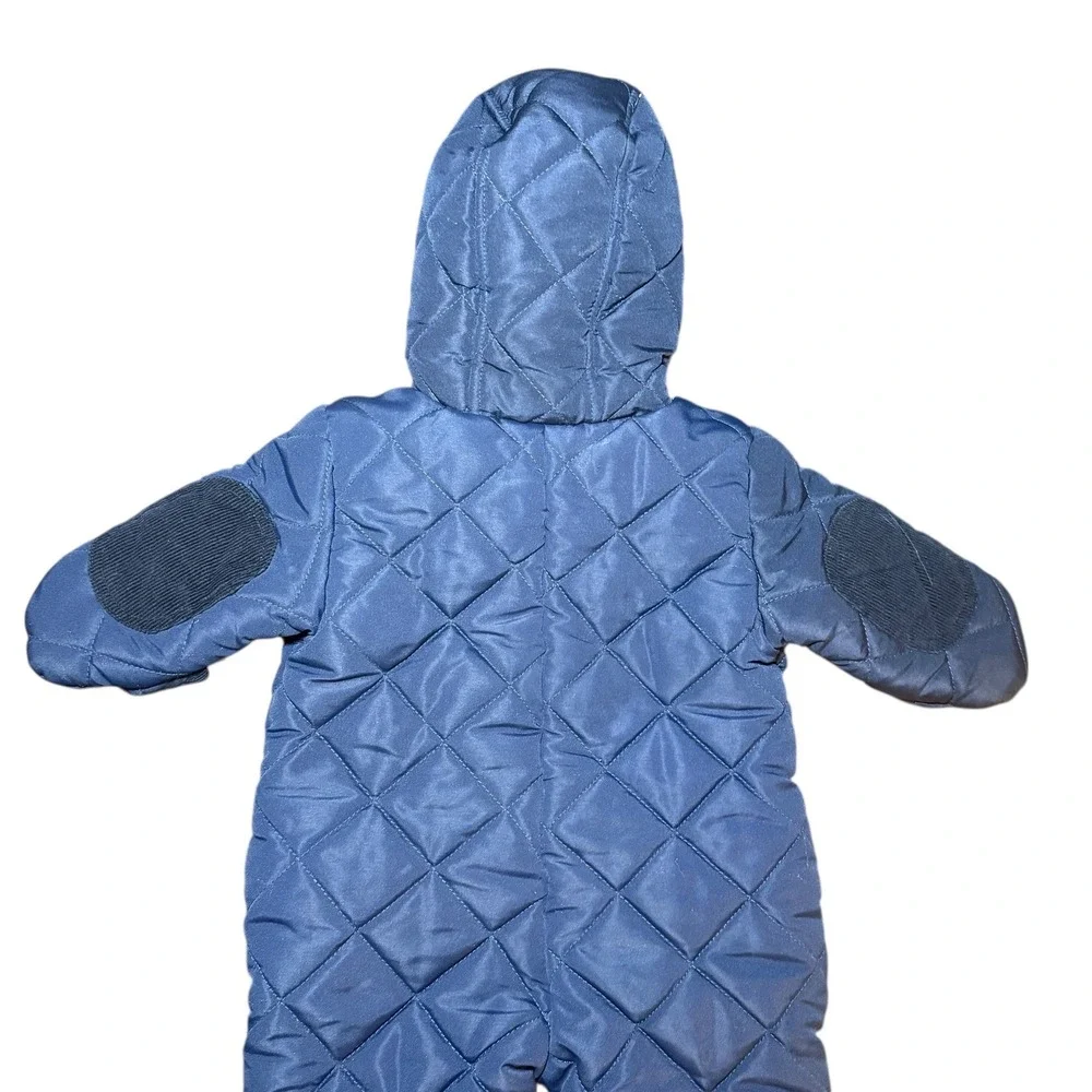 Rothschild Baby‎ Snowsuit Quilted Navy Blue Plaid Lined Hooded 3-6 Months